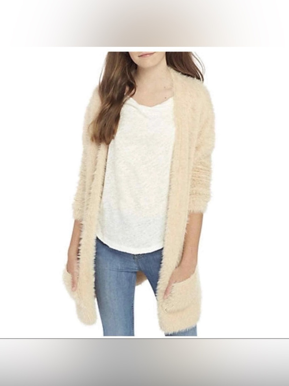 Free People Faux eyelash Fur Open Front Cardigan in Almond XS boho